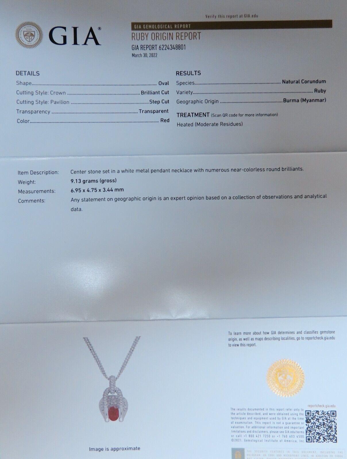 Collier Mod Zen en rubis de Birmanie certifié GIA et diamants, 18 carats Unisexe en vente