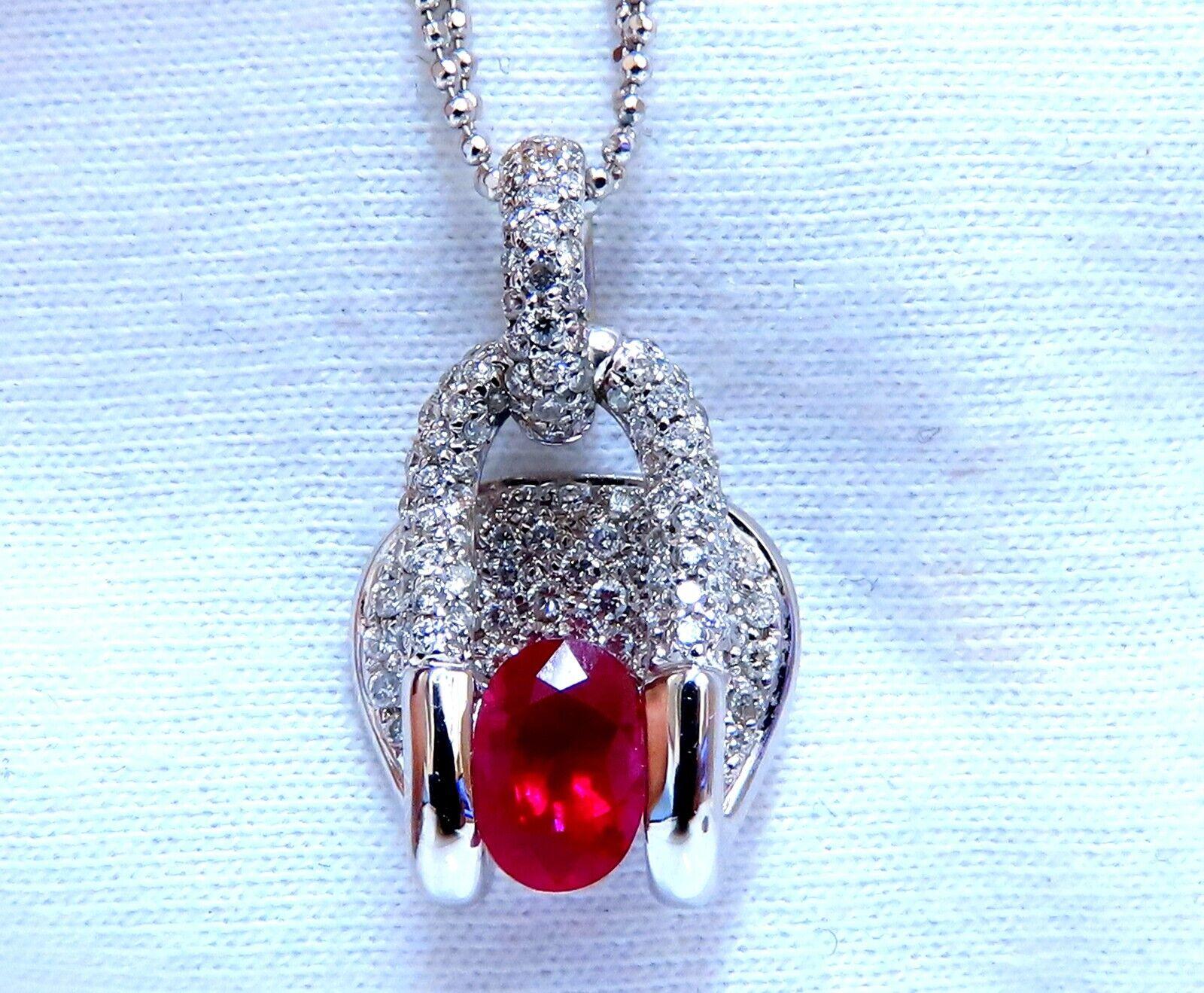 Oval Cut GIA Certified Burma Ruby Diamonds Necklace 18kt Mod Zen For Sale