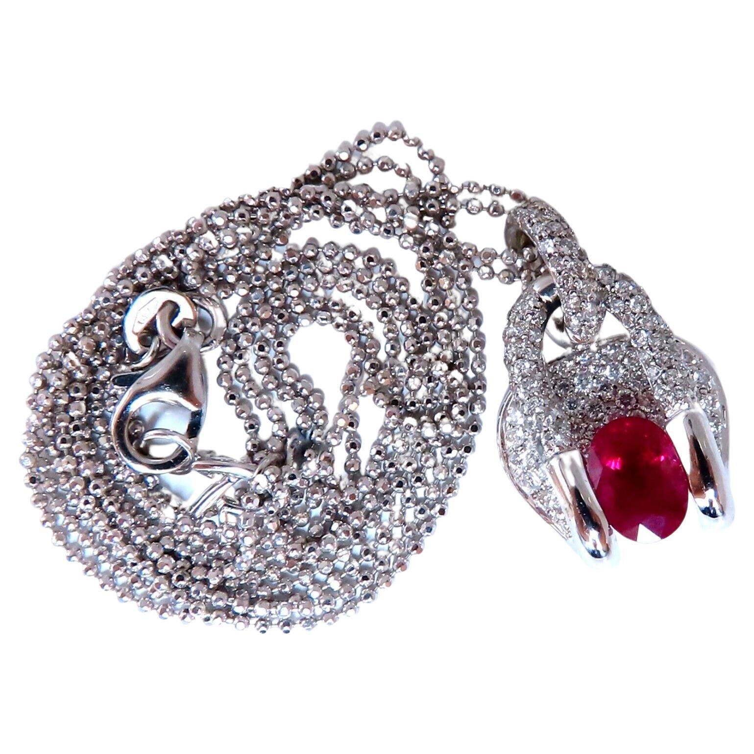 GIA Certified Burma Ruby Diamonds Necklace 18kt Mod Zen For Sale