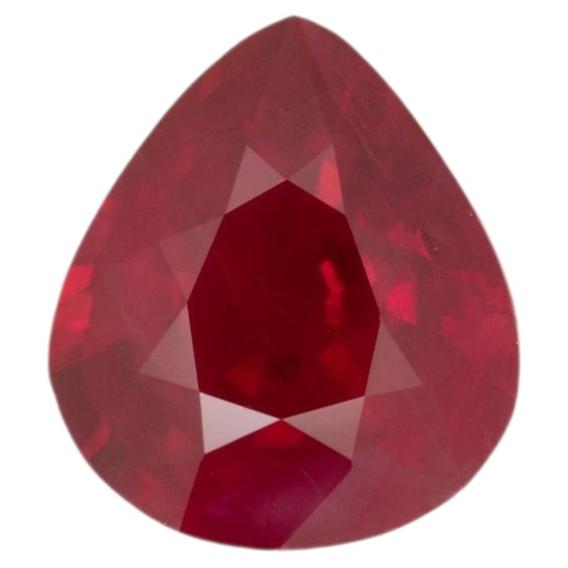 GIA-Certified Burma Ruby Heated Treatment Pear Shape 1.7Ct – 7.79x6.91x4.22mm For Sale