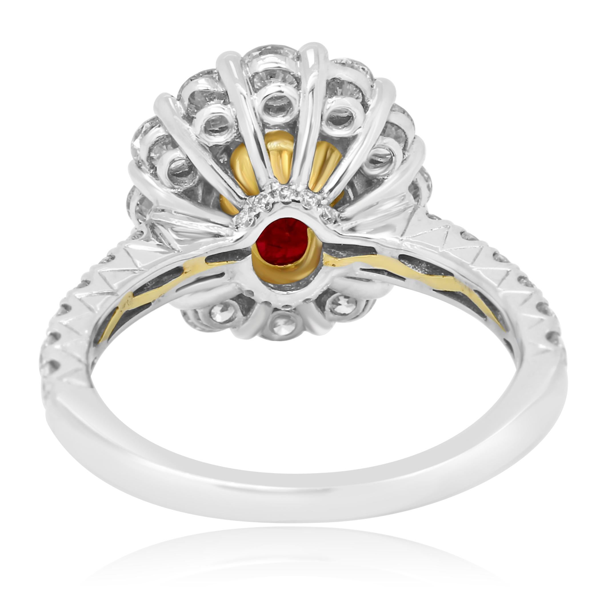 GIA Certified Burma Ruby Oval Single Halo Two Color Gold Bridal Fashion Ring 5