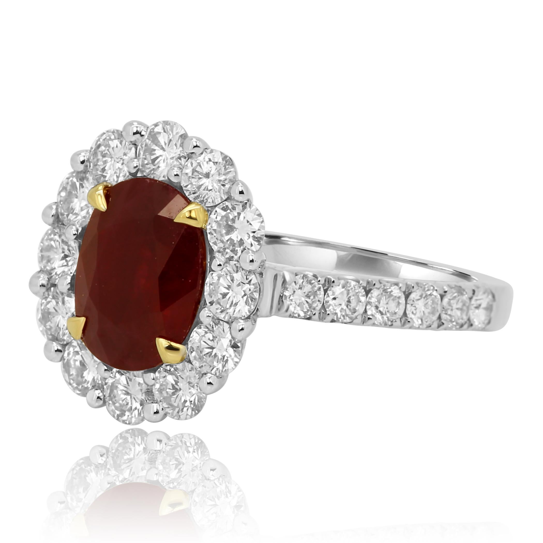 Women's GIA Certified Burma Ruby Oval Single Halo Two Color Gold Bridal Fashion Ring
