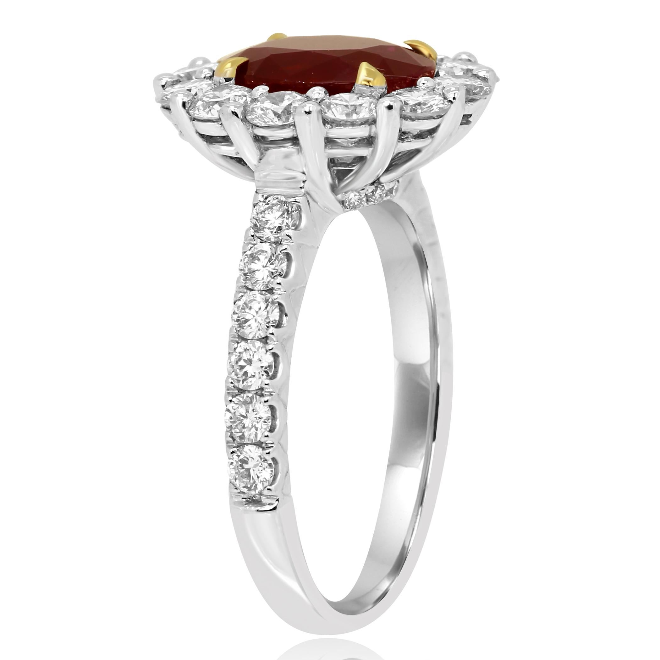 GIA Certified Burma Ruby Oval Single Halo Two Color Gold Bridal Fashion Ring 1