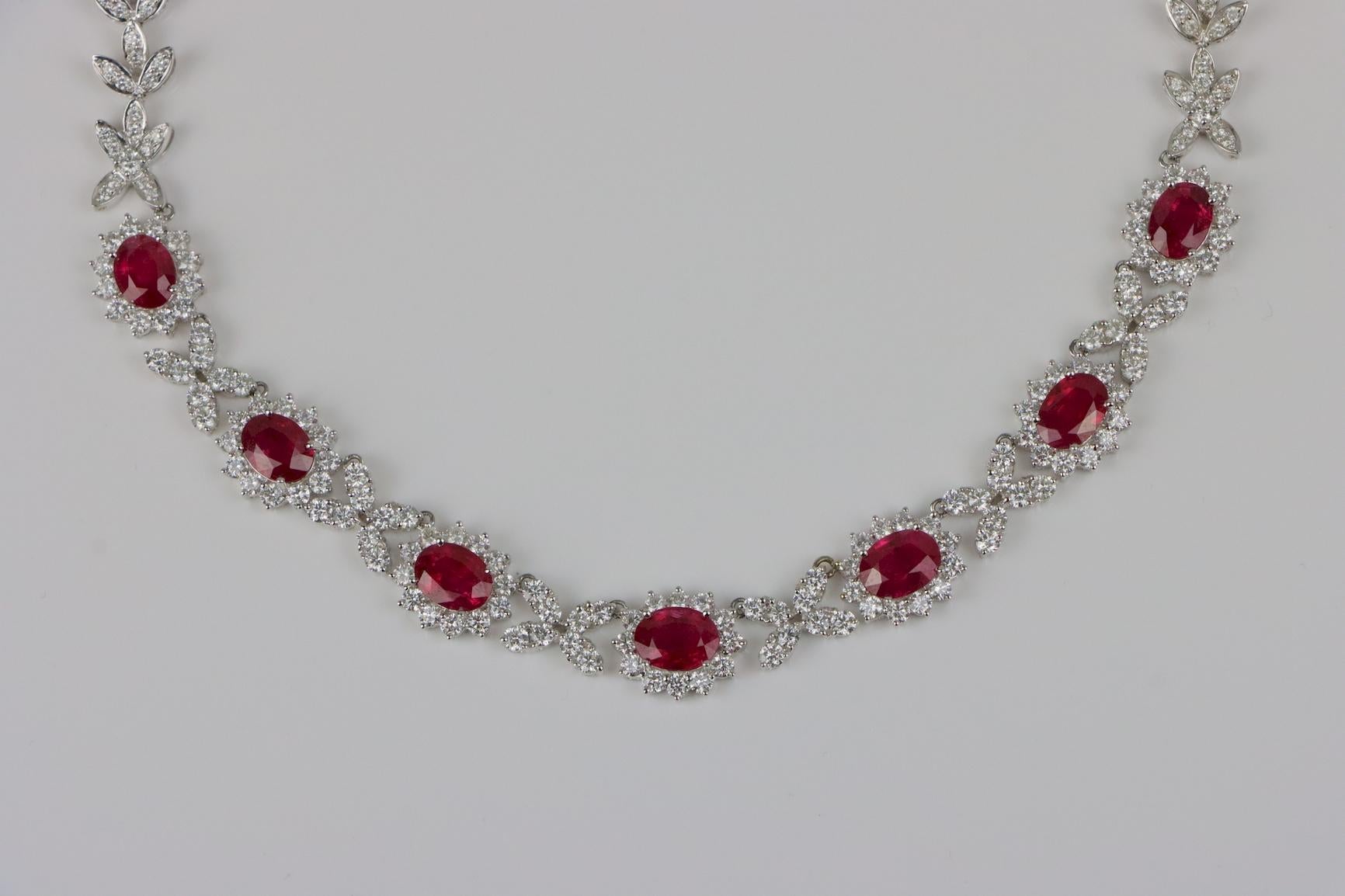 Women's or Men's GIA Certified Burma Ruby Pidgeon Blood Diamond 18K Gold Necklace  For Sale