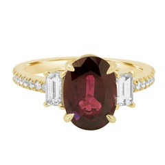 GIA Certified Burma Spinel  Diamond Three-Stone Gold Bridal Fashion Ring