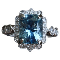 GIA Certified Burma Unheated 2.61Ct Pastel Teal Blue Sapphire Ring
