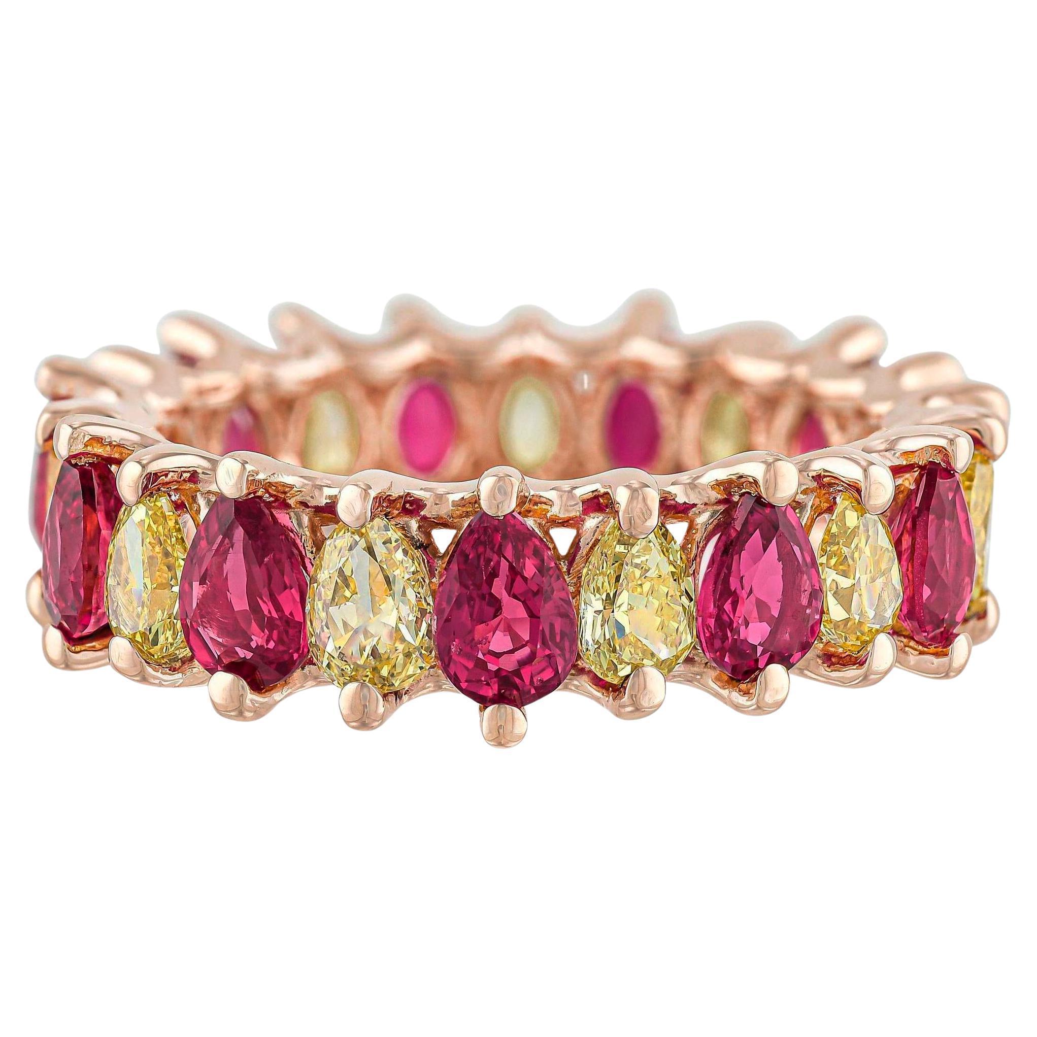 GIA Certified Burma Unheated Ruby and Fancy Yellow Diamond Eternity Ring Set For Sale 3