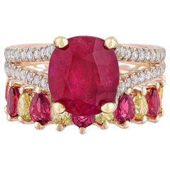 GIA Certified Burma Unheated Ruby and Fancy Yellow Diamond Eternity Ring Set