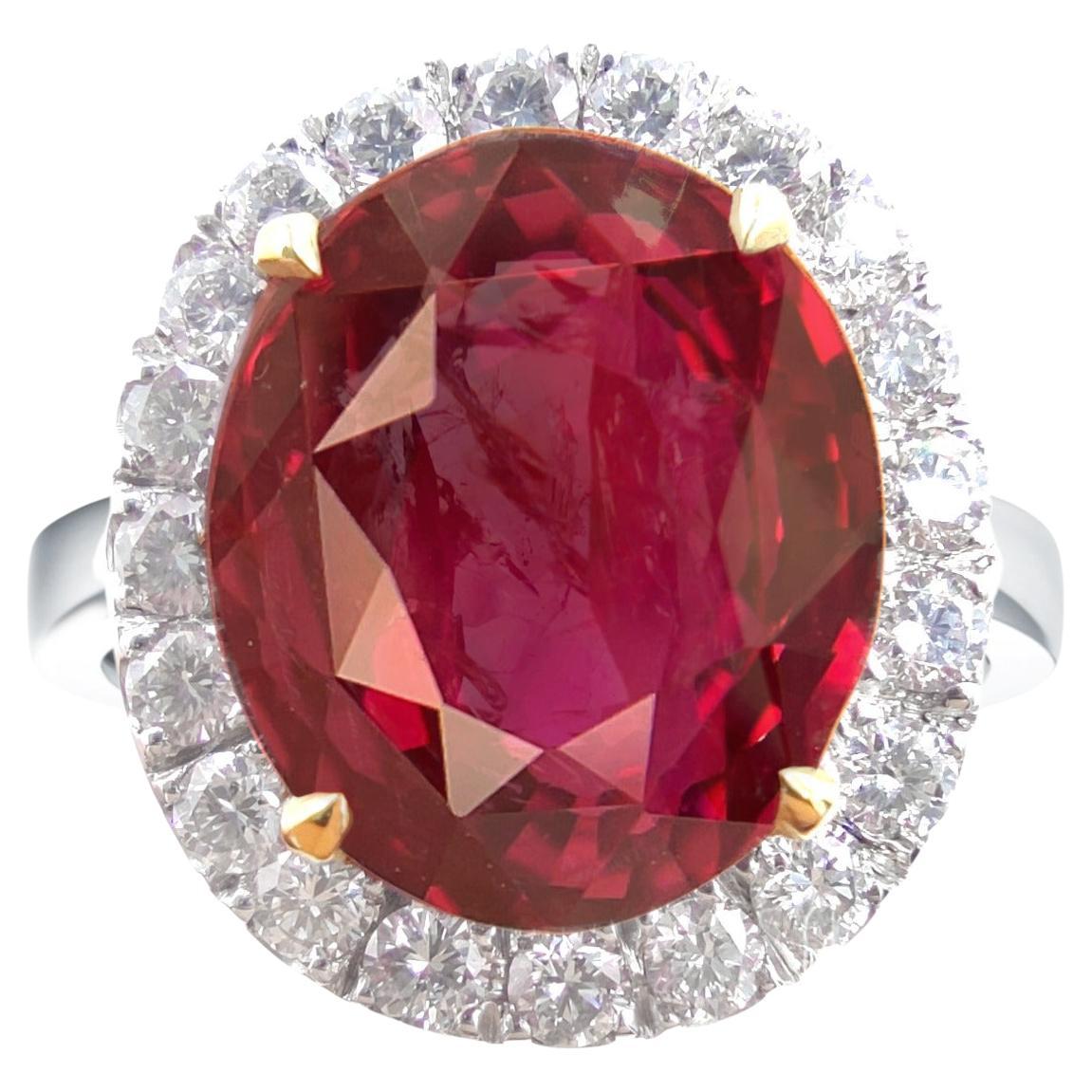 GIA-zertifizierter BURMESE NO HEAT Red Rubin 7 Karat unbehandelter Rubin Diamantring mit unbehandeltem Rubin