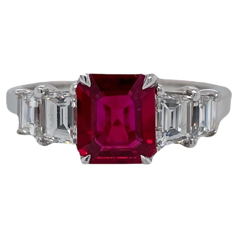 GIA Certified Burmese Octagonal Cut Ruby & Diamond Ring in Platinum