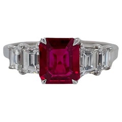 GIA Certified Burmese Octagonal Cut Ruby & Diamond Ring in Platinum