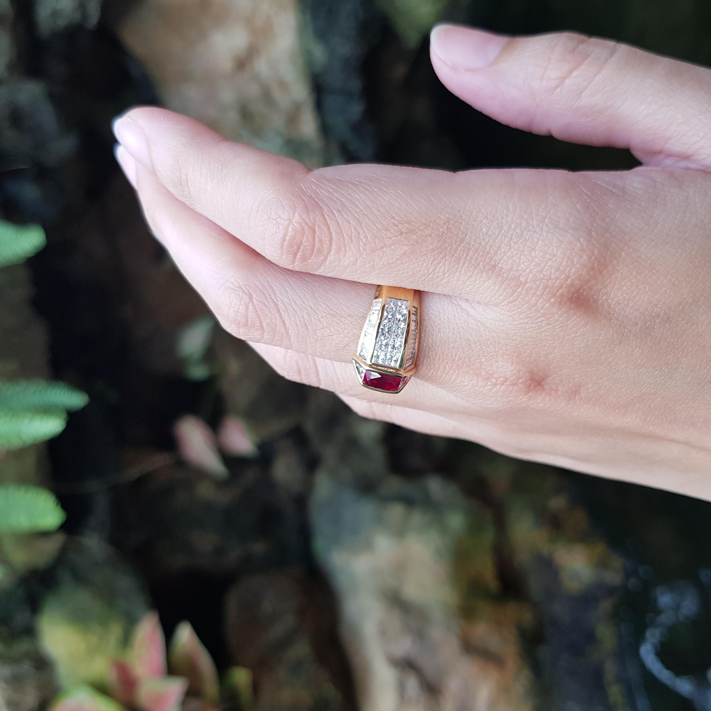 Contemporary GIA Certified Burmese Pigeon's Blood Ruby and Diamond Ring set in 18K Gold For Sale
