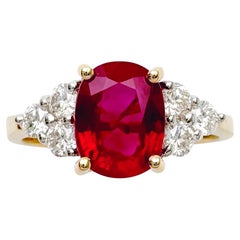 GIA Certified Burmese Pigeon
s Blood Ruby with Diamond Ring set in 18K Gold