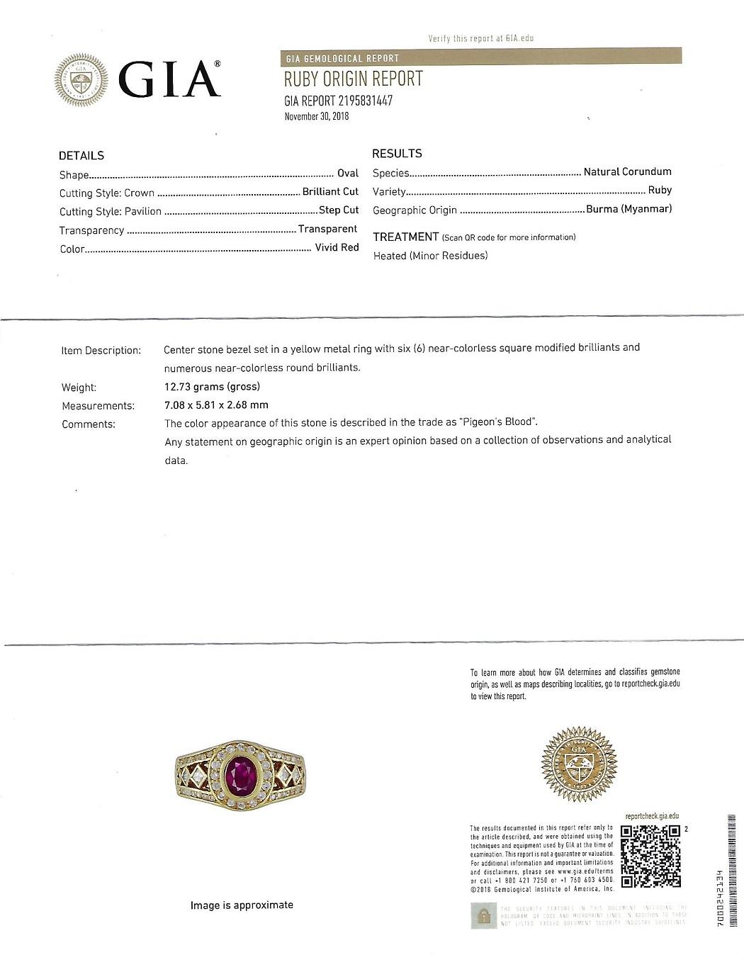 Oval Cut GIA Certified Burmese Ruby '0.85ct', Diamonds '110=1.62ct' 18 Karat Gold Ring