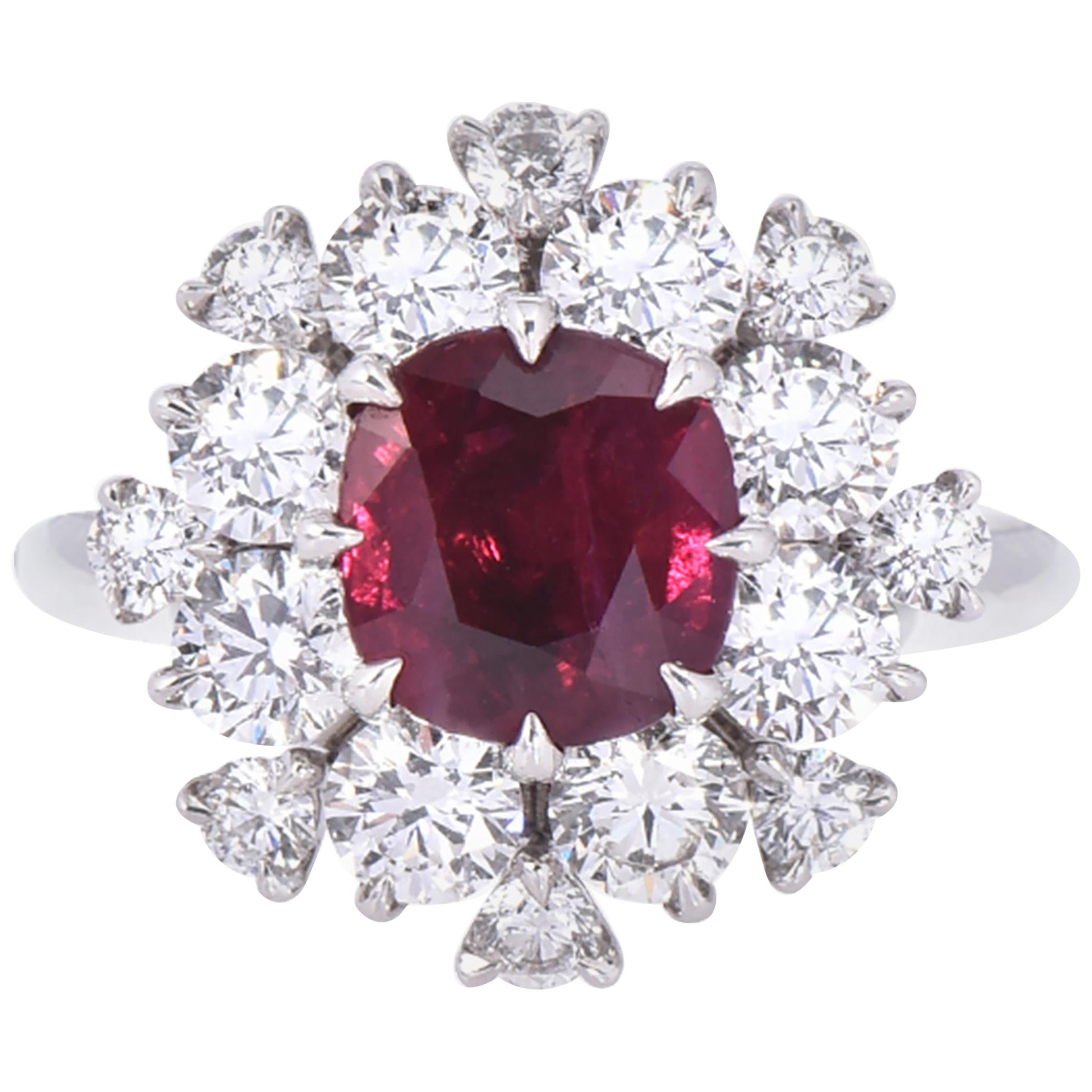 Laviere GIA Certified Burmese Ruby and Diamond Cocktail Ring For Sale