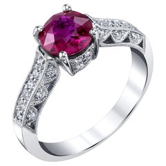 GIA Certified Burmese Ruby and Diamond White Gold Engagement Ring, 1.45 Carats