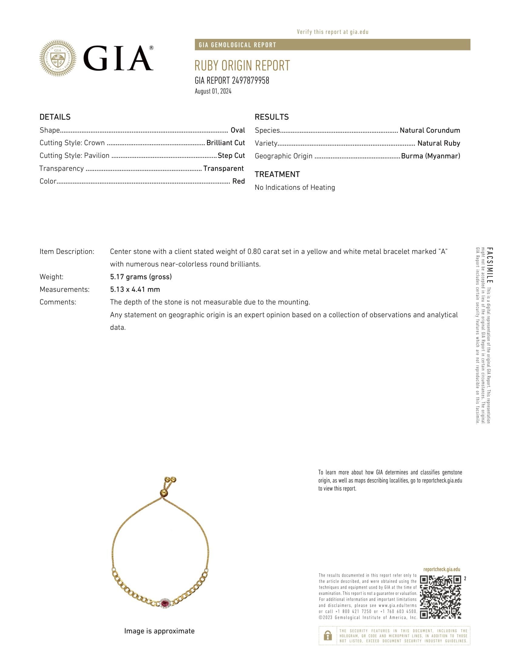 Bracelet birman non chauffé et diamants certifié GIA en or 18 carats en vente 1