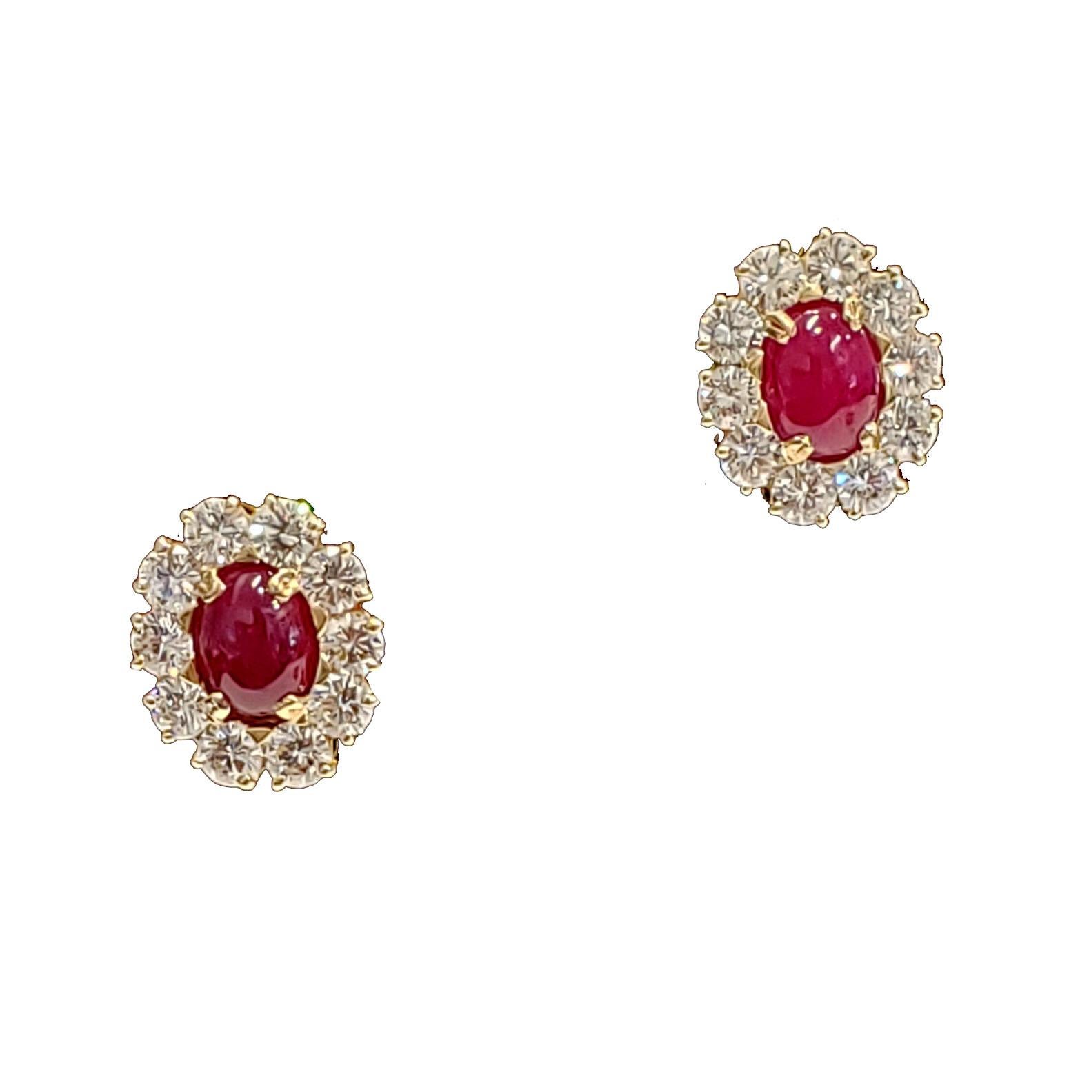 GIA Certified, Cabochon No Heat Ruby and Diamond Pendant and Earring Set In Excellent Condition In Beverly Hills, CA