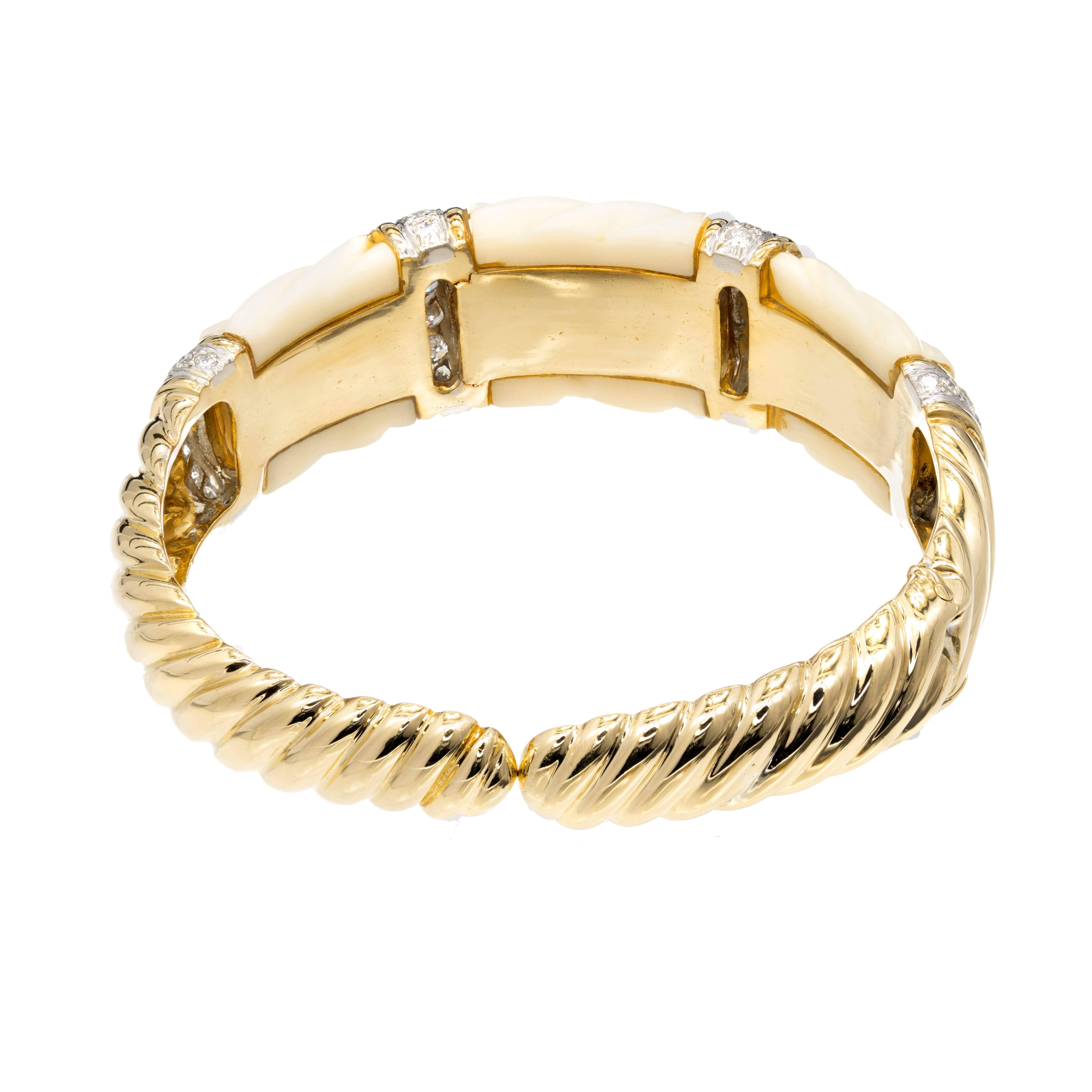 Women's GIA Certified Calcite Diamond Yellow Gold Bangle Bracelet For Sale