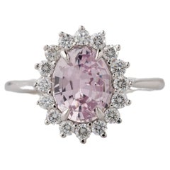 GIA Certified 1.85 Ct. Natural Oval Pink Sapphire Diamond Halo Engagement Ring