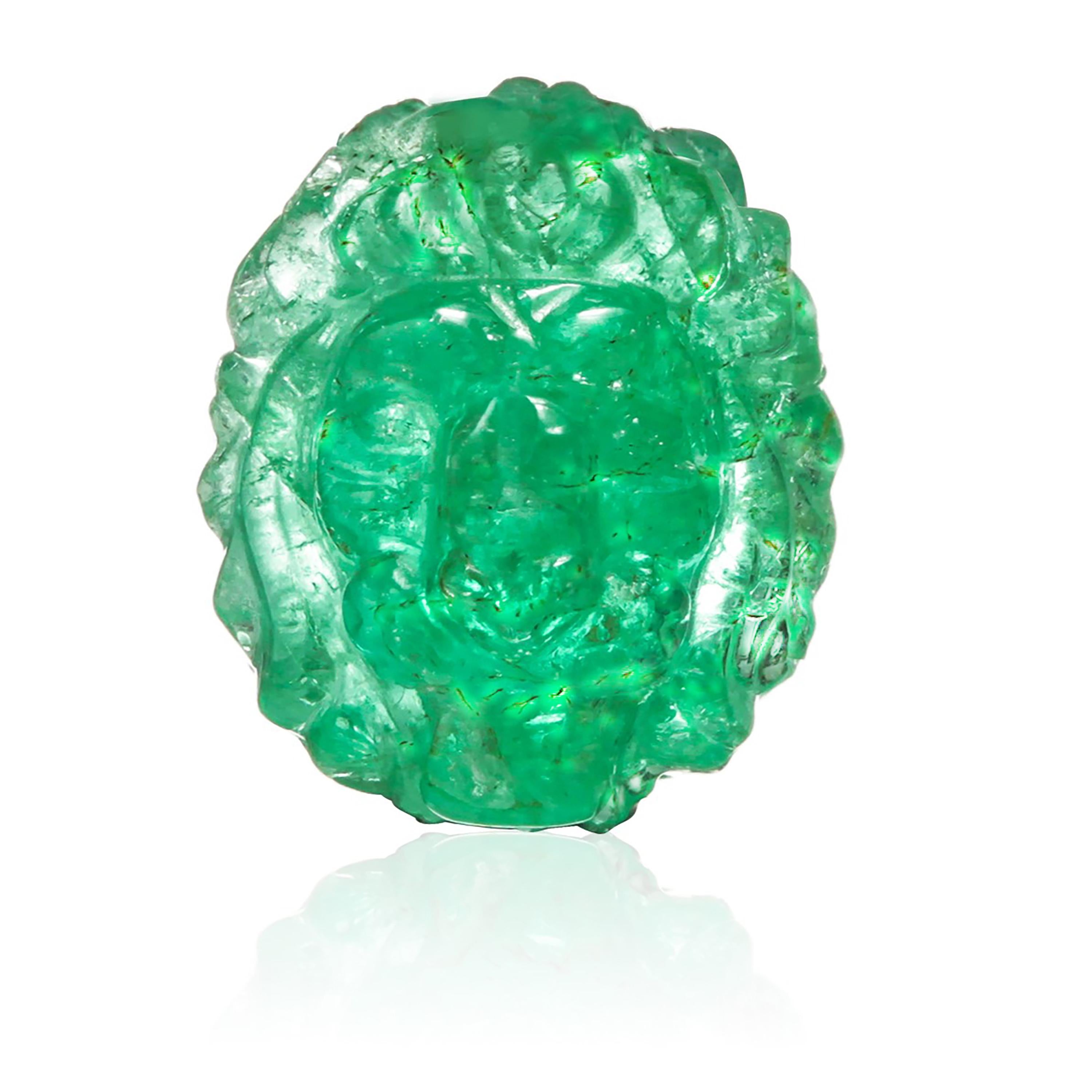 GIA-zertifizierter geschnitzter kolumbianischer Smaragd Loser Stein mit 4,35 Karat (Antiker Kissenschliff) im Angebot