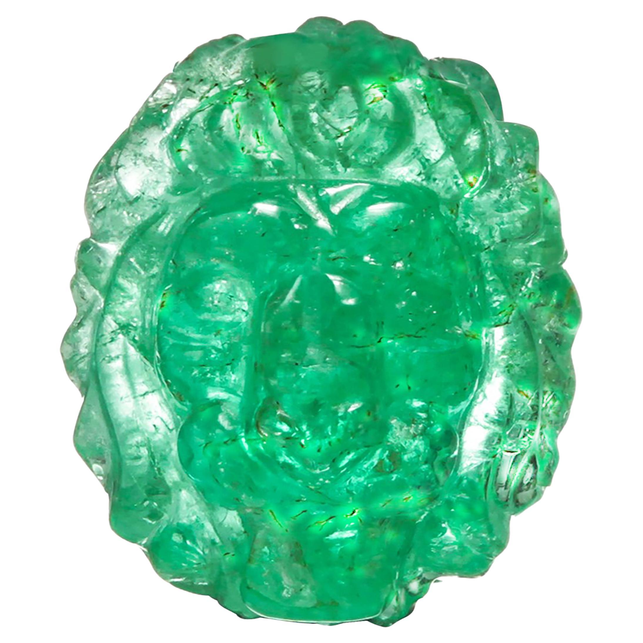 GIA Certified Carved Colombia Emerald Loose Stone Weighing 4.35 Carats For Sale