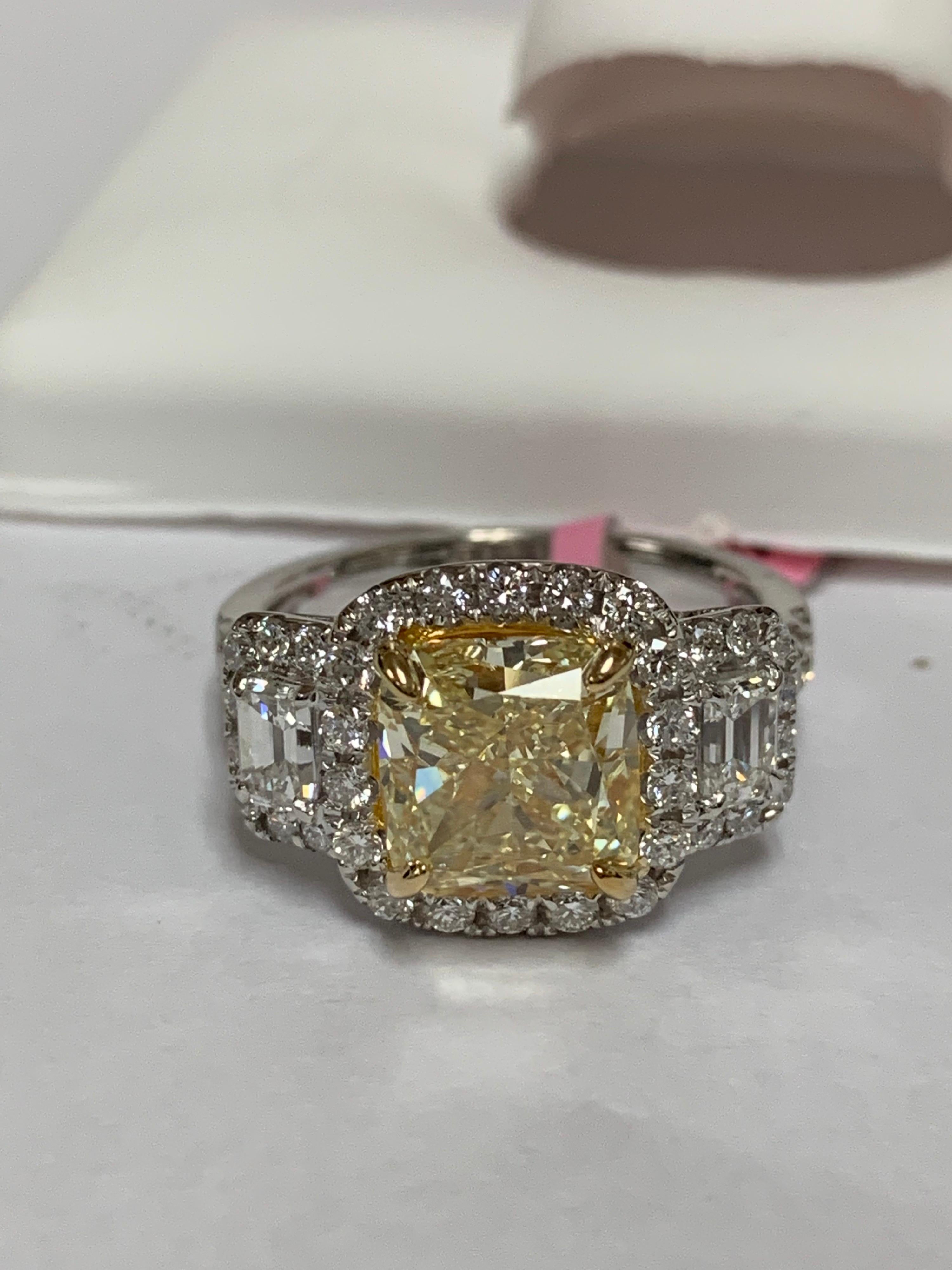 Art Deco GIA certified Center 3.5 Carat Yellow Diamond Ring