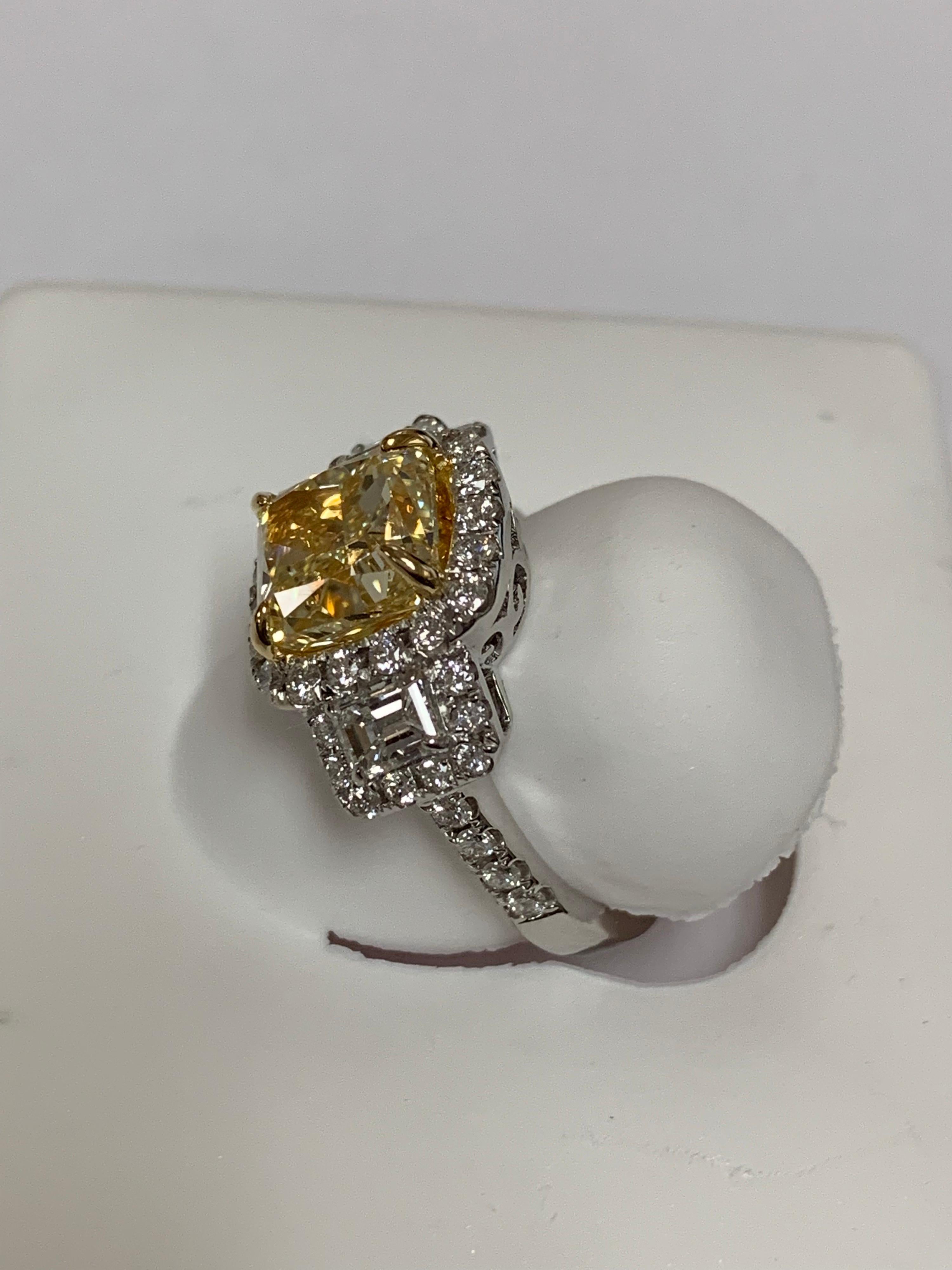 Cushion Cut GIA certified Center 3.5 Carat Yellow Diamond Ring