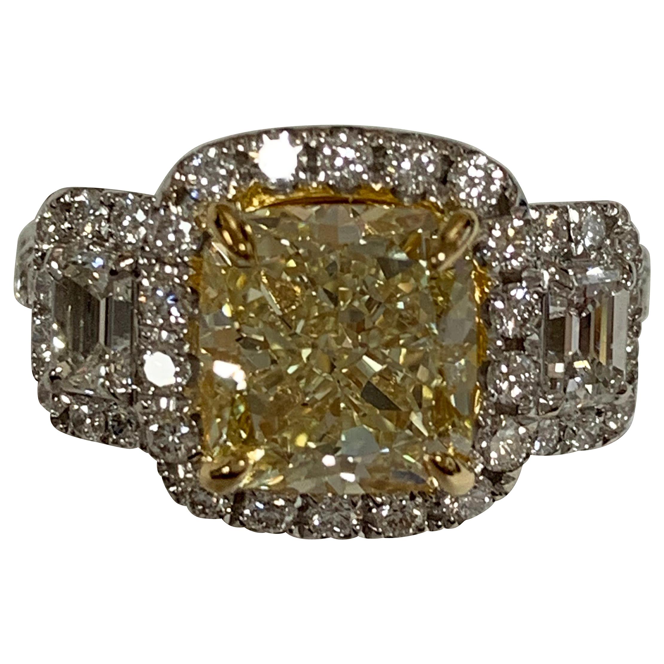GIA certified Center 3.5 Carat Yellow Diamond Ring