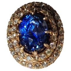 Anello con diamante non trattato e non riscaldato con zaffiro blu di Ceylon certificato GIA da 7,2 carati