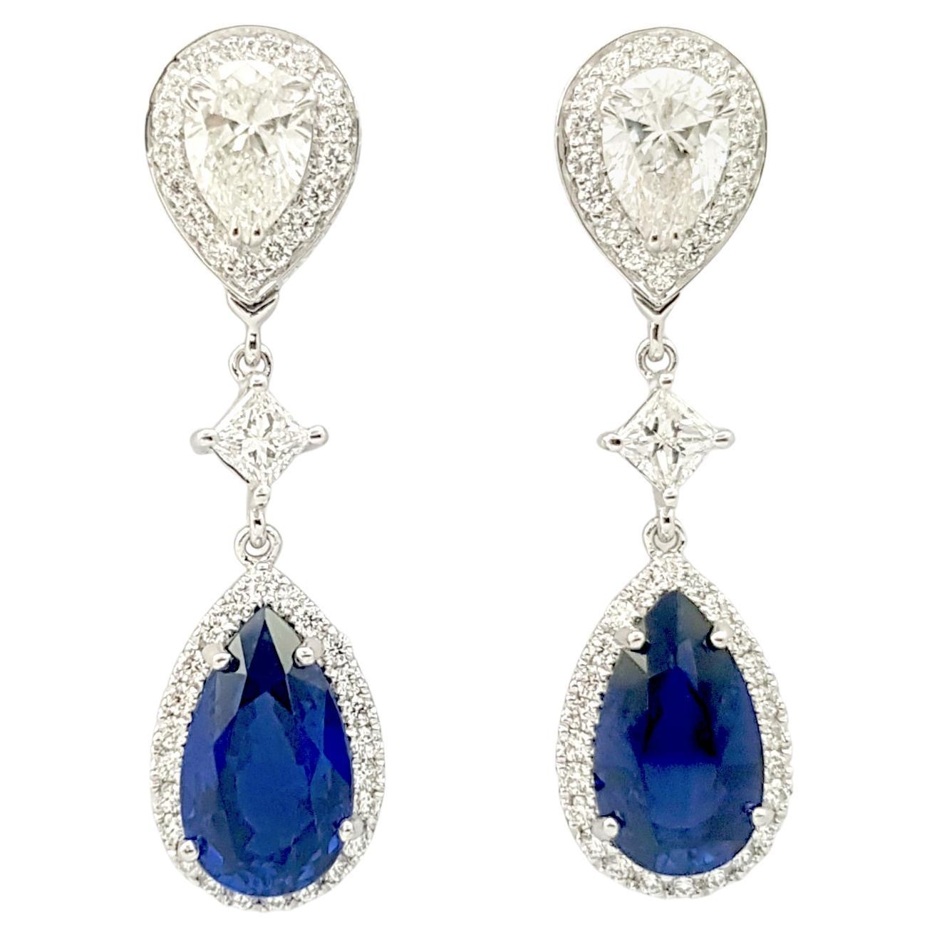 GIA Certified Ceylon Blue Sapphire and Diamond Earrings set in Platinum 950