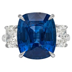 GIA Certified Ceylon Blue Sapphire and Diamond Three-Stone Engagement Ring