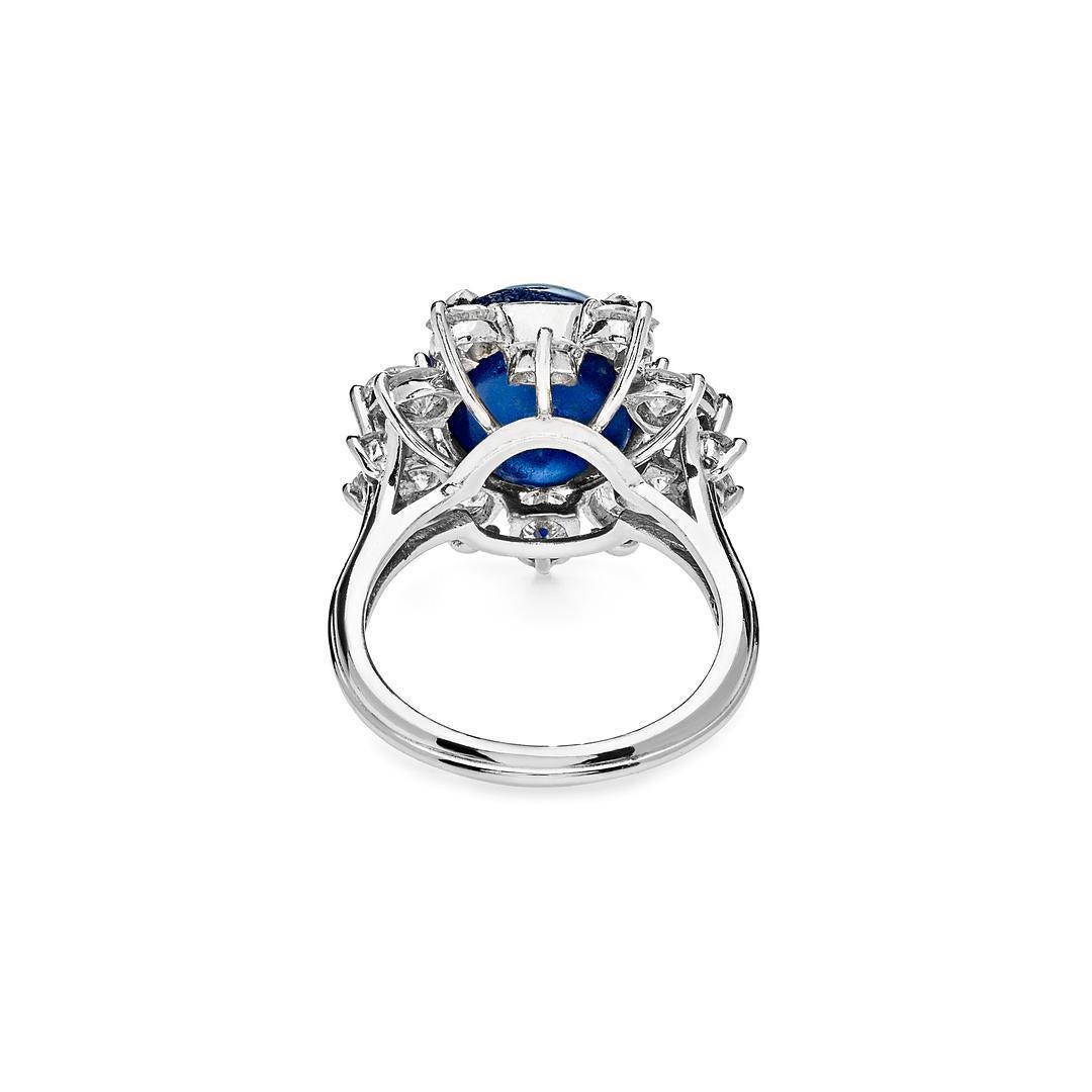 Modern GIA Certified Ceylon Cabochon Cut Oval Blue Sapphire and Diamond Star Ring For Sale