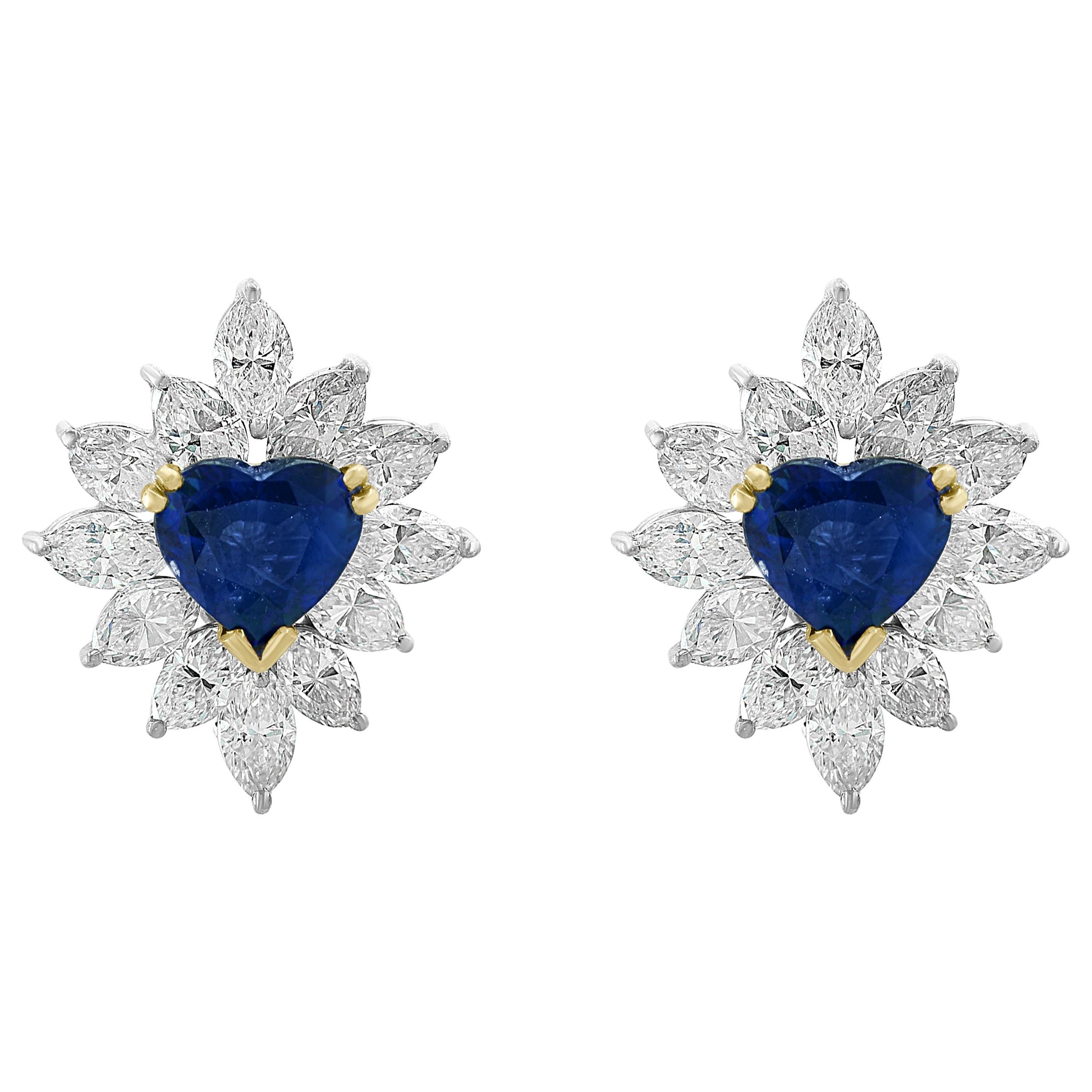 GIA-zertifizierter Ceylon-Ohrstecker in Herzform mit 3,5 Karat Diamanten 18KG