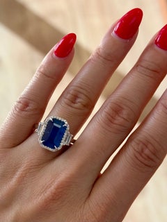 GIA Certified Ceylon Sapphire and Diamond 3-Stone Ring