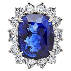 GIA Certified Ceylon Sapphire and Diamond Platinum Halo Ring