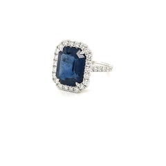 GIA Certified Ceylon Sapphire & Diamond Halo Ring in 18 Karat White Gold