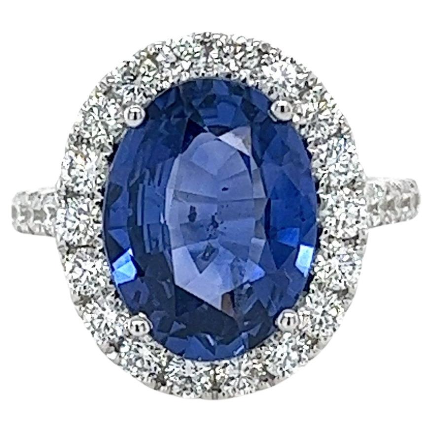 GIA Certified Ceylon Sapphire & Diamond Halo Ring in 18 Karat White Gold