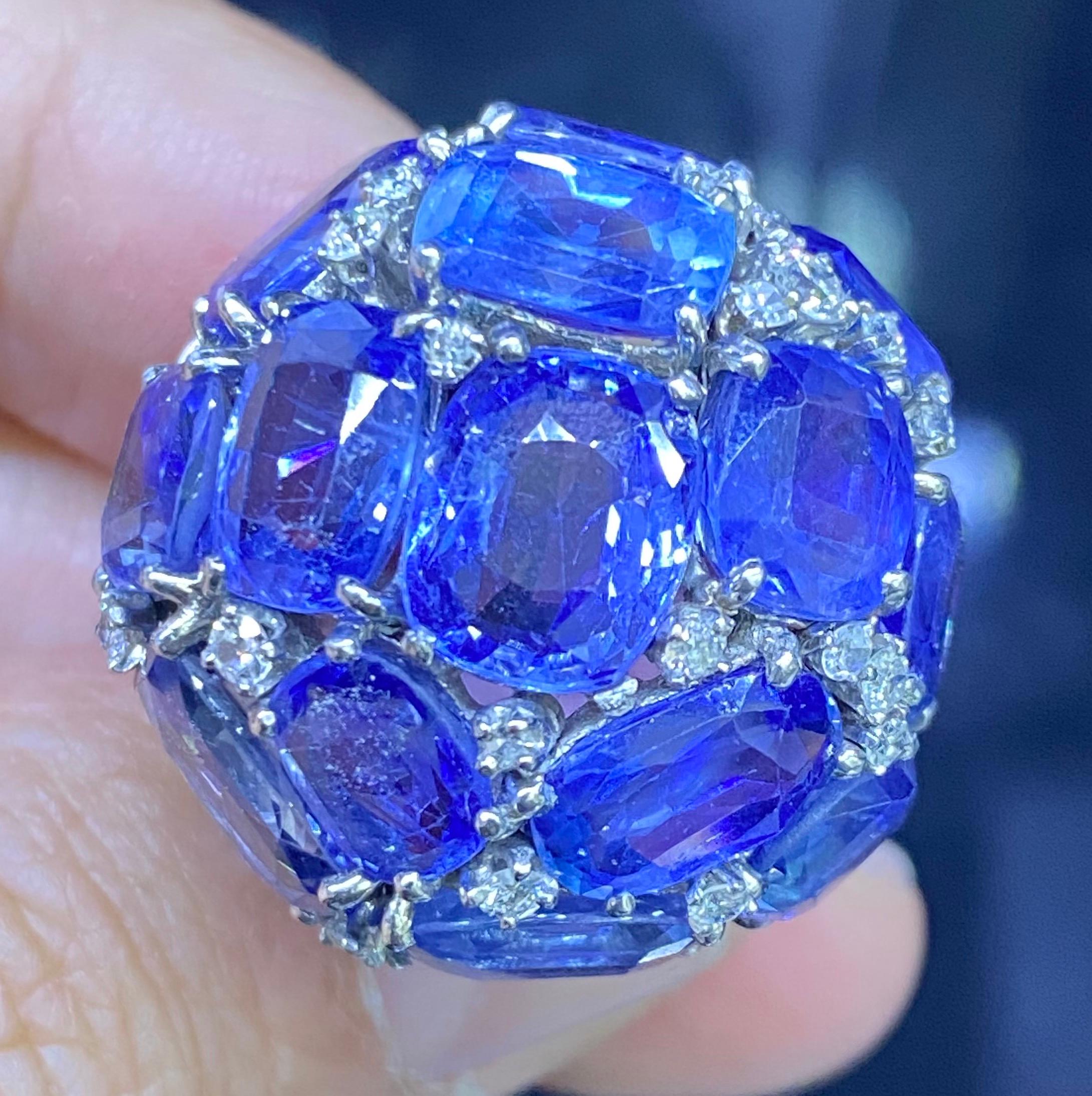 GIA Certified Ceylon Sapphire & Diamond Large Dome Palladium Ring In Good Condition In MIAMI, FL