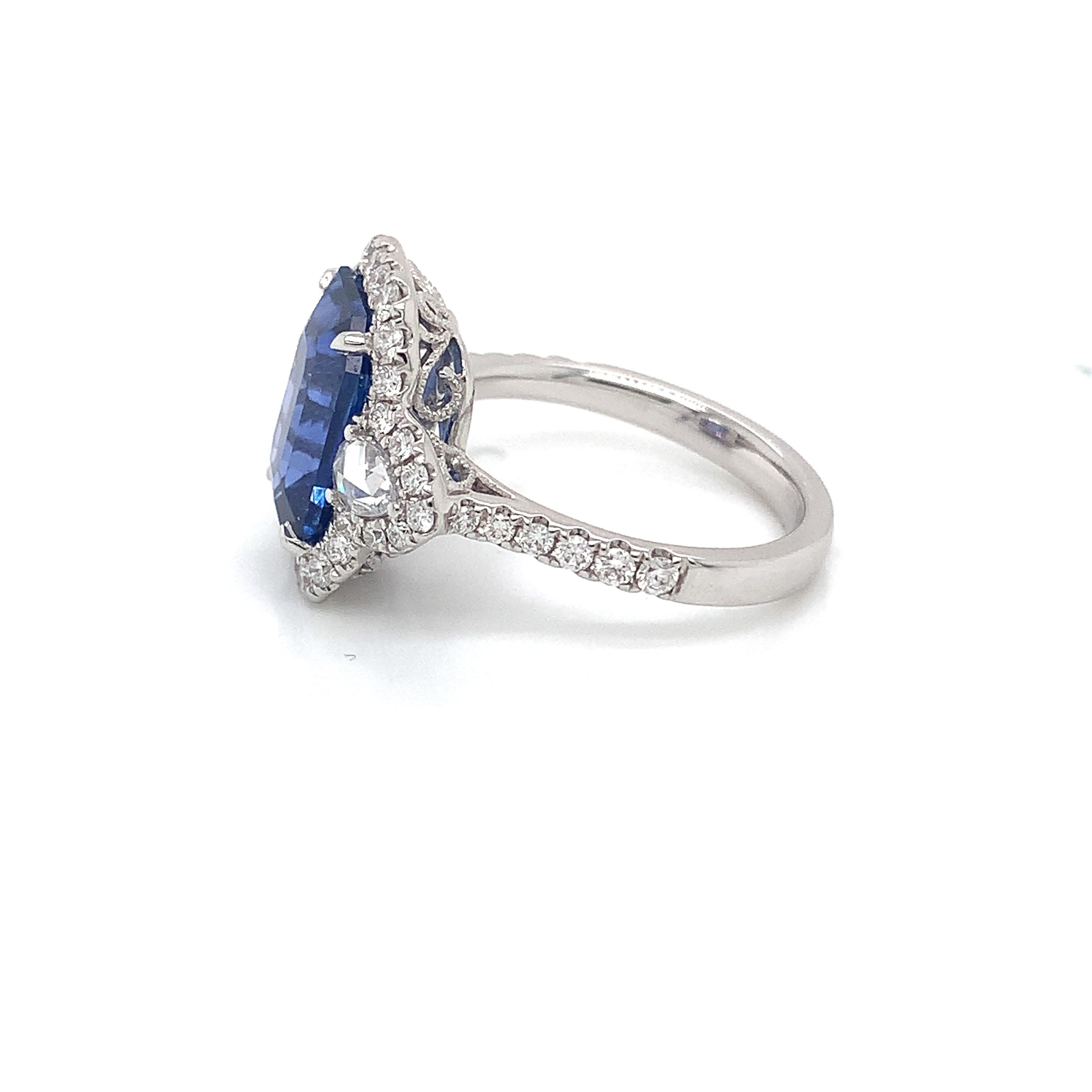 Octagon Cut GIA Certified Ceylon Sapphire & Diamond Ring in 18 Karat White Gold