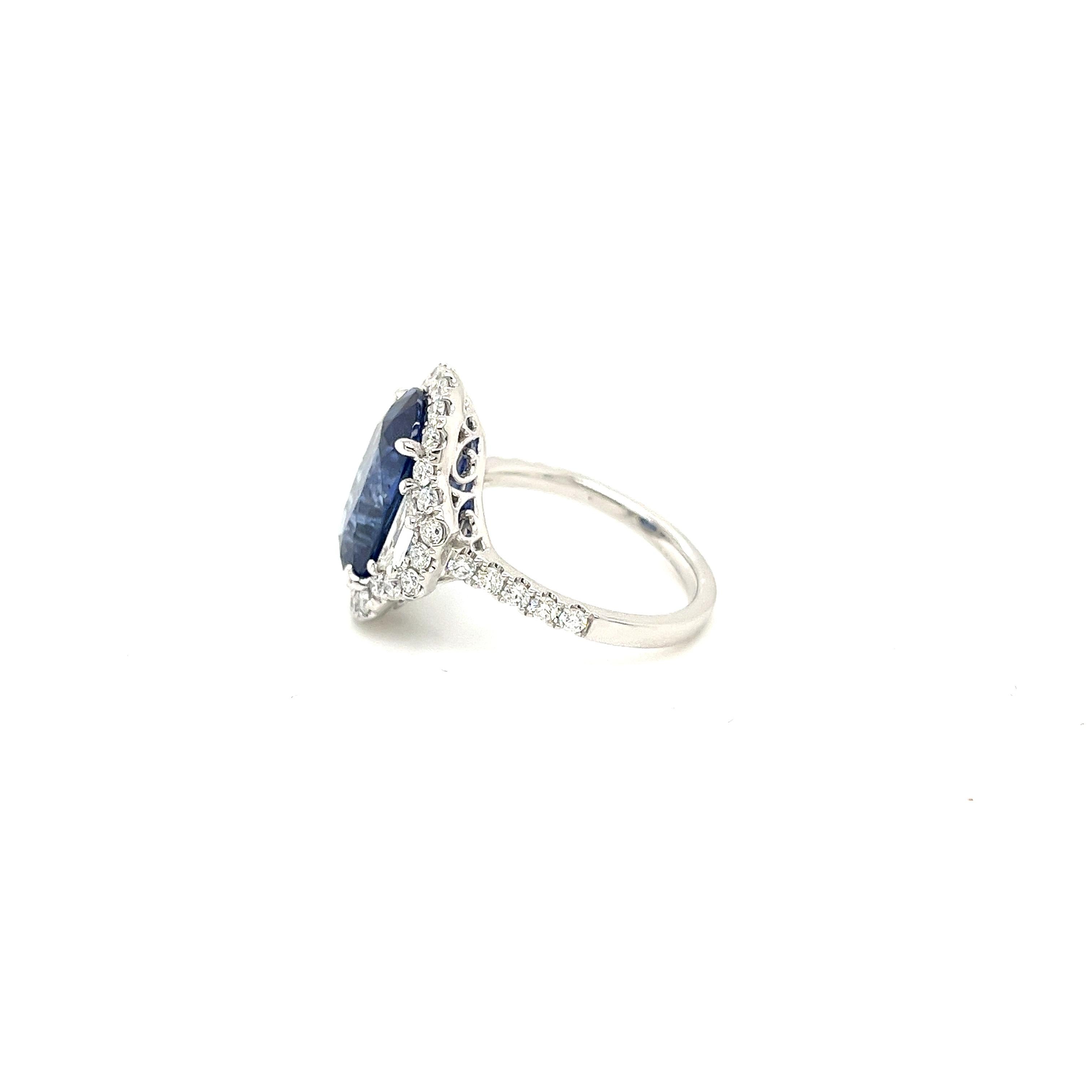 Oval Cut GIA Certified Ceylon Sapphire & Diamond Ring in 18 Karat White Gold For Sale
