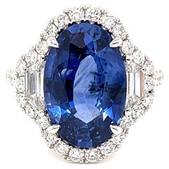 Anillo de zafiro de Ceilán y diamantes con certificado GIA en oro blanco de 18 quilates