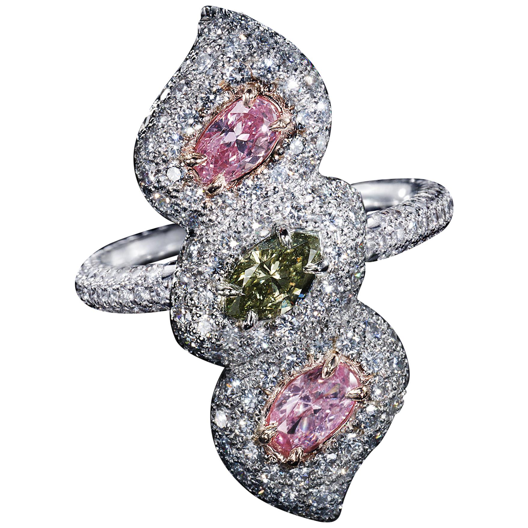 GIA Certified "Chameleon" and Pink Diamond Cocktail Ring For Sale