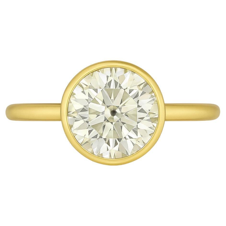 GIA Certified Circular Brilliant Diamond 14K Yellow Gold Bezel Engagement Ring