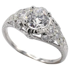 GIA Certified .88 Circular Brilliant H VS2 Platinum Diamond Engagement Ring