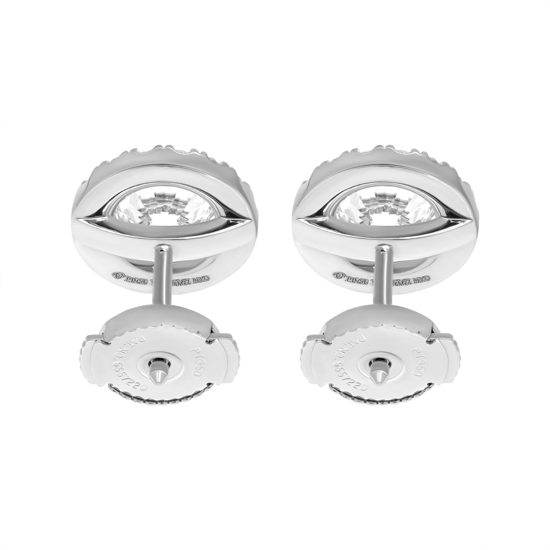 Modern GIA Certified Classic Halo Studs in Platinum 1.22 Carat For Sale
