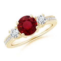 Angara GIA Certified Natural Classic Ruby and Diamond Ring in Yellow Gold