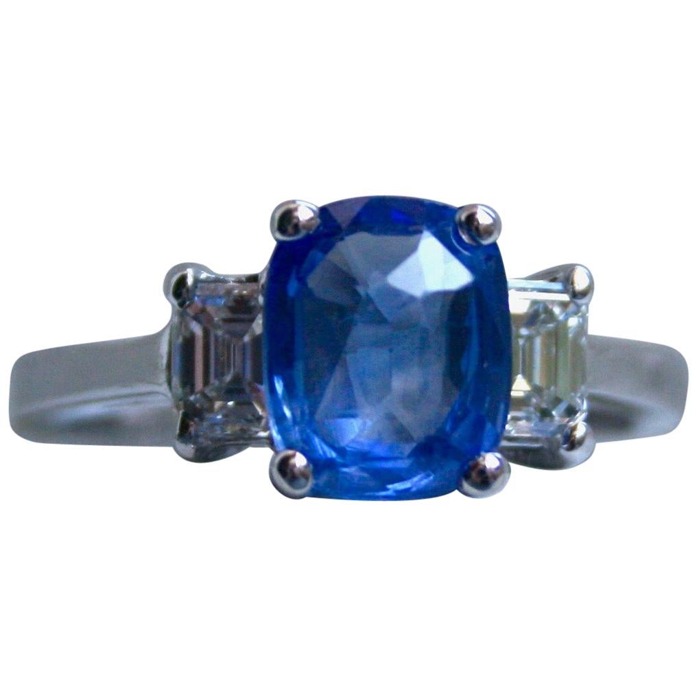GIA Certified Classic Vintage Ceylon Sapphire and Diamond Engagement Ring