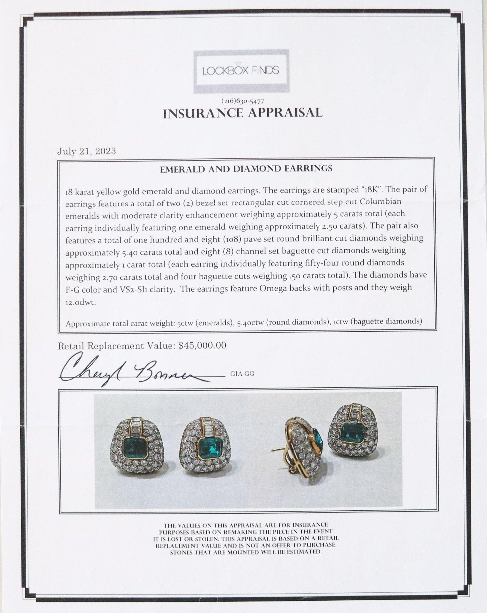 Brilliant Cut GIA CERTIFIED Clips Earrings In 18Kt Gold With 13.04 Ctw In Emeralds & Diamonds For Sale