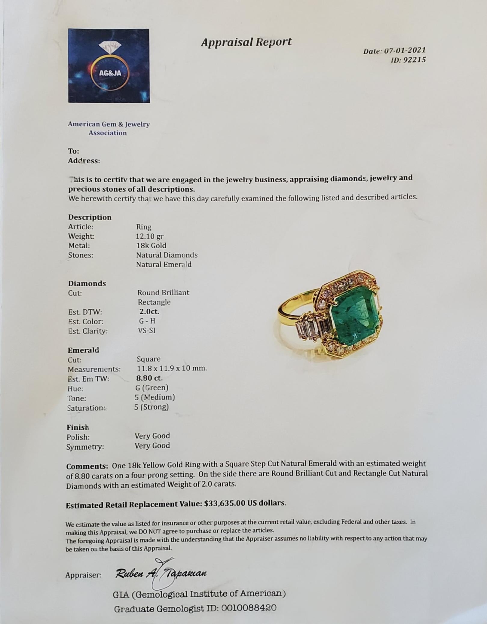 Modern Gia Certified Cocktail Ring 18Kt Gold With 10.32 Ctw Colombian Emerald & Diamond For Sale